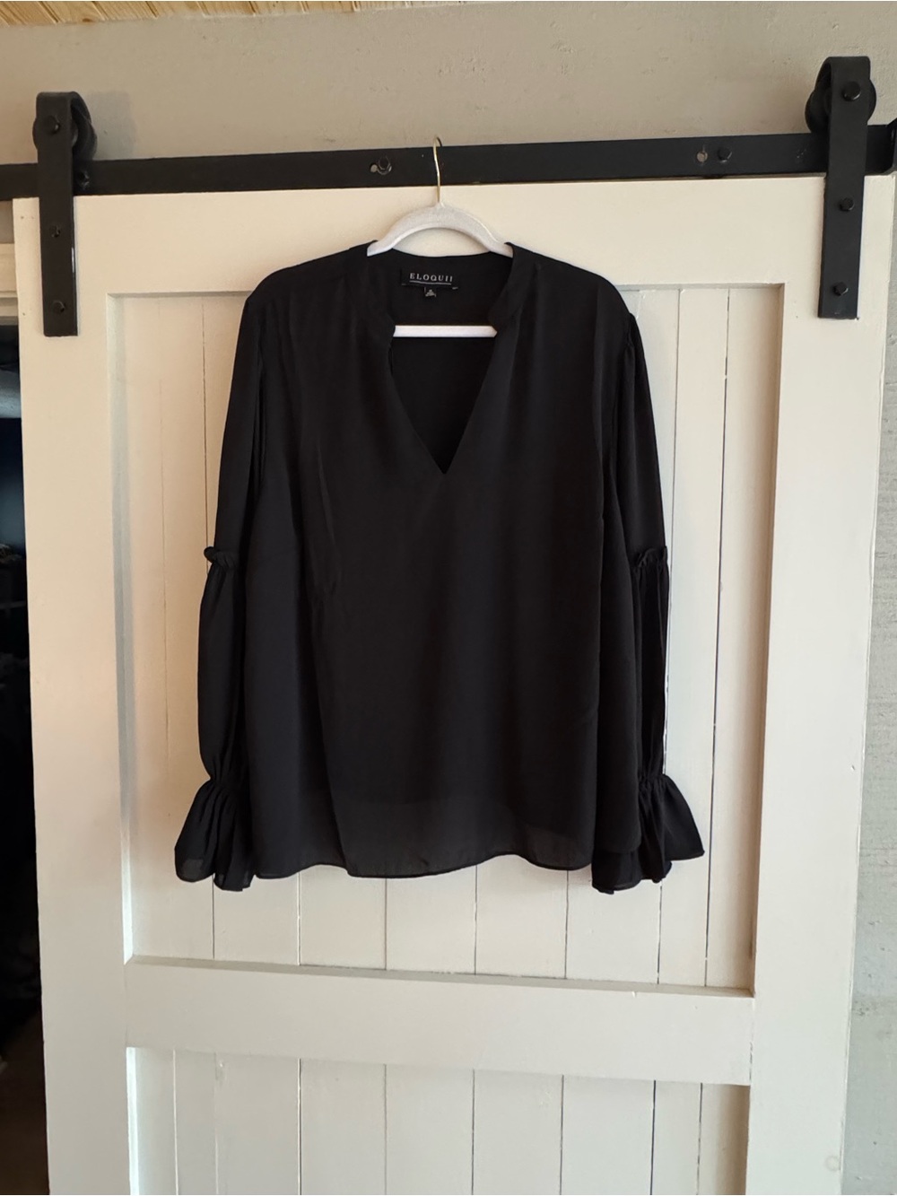 NWT Eloquii Black Chiffon V-Neck Long Sleeve Blouse